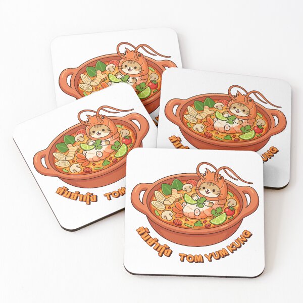 Item preview, Tom Yum Kung Cat Kawaii Cute Thai Food Cat Illustration designed and sold by Muri Neko.