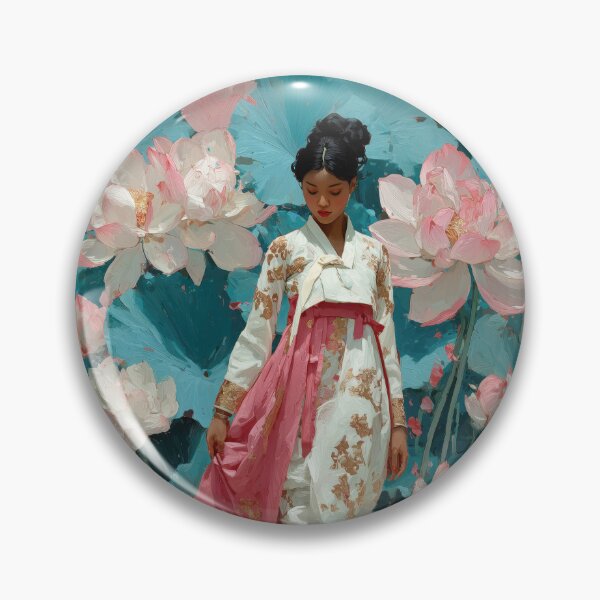 Item preview, Elegant Woman in Hanbok Among Pink Lotuses designed and sold by colorful-white.