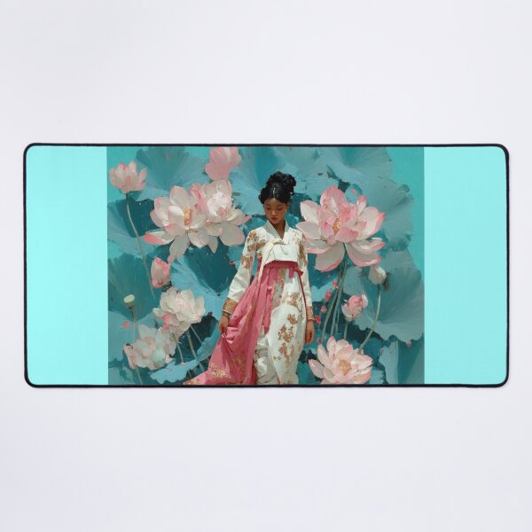 Item preview, Elegant Woman in Hanbok Among Pink Lotuses designed and sold by colorful-white.