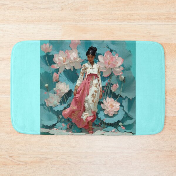 Item preview, Elegant Woman in Hanbok Among Pink Lotuses designed and sold by colorful-white.