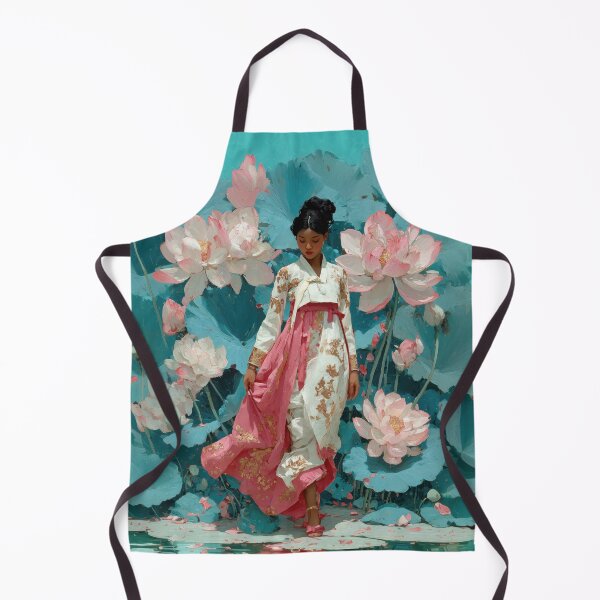 Item preview, Elegant Woman in Hanbok Among Pink Lotuses designed and sold by colorful-white.