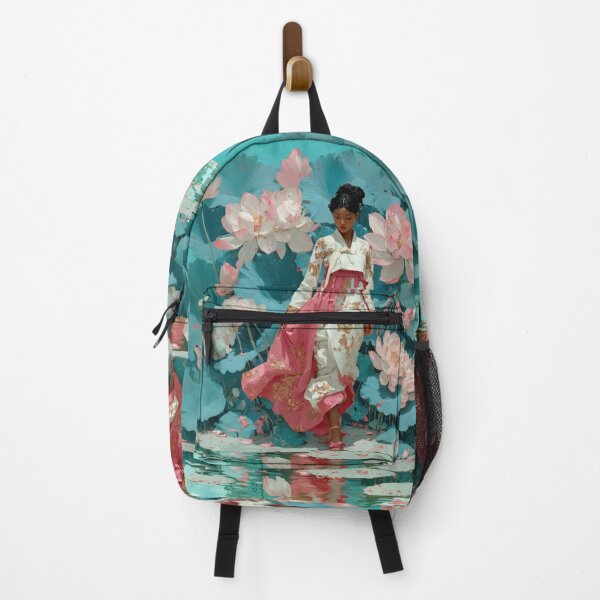 Item preview, Elegant Woman in Hanbok Among Pink Lotuses designed and sold by colorful-white.