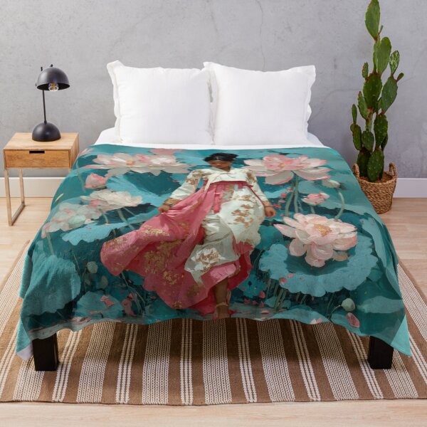Item preview, Elegant Woman in Hanbok Among Pink Lotuses designed and sold by colorful-white.
