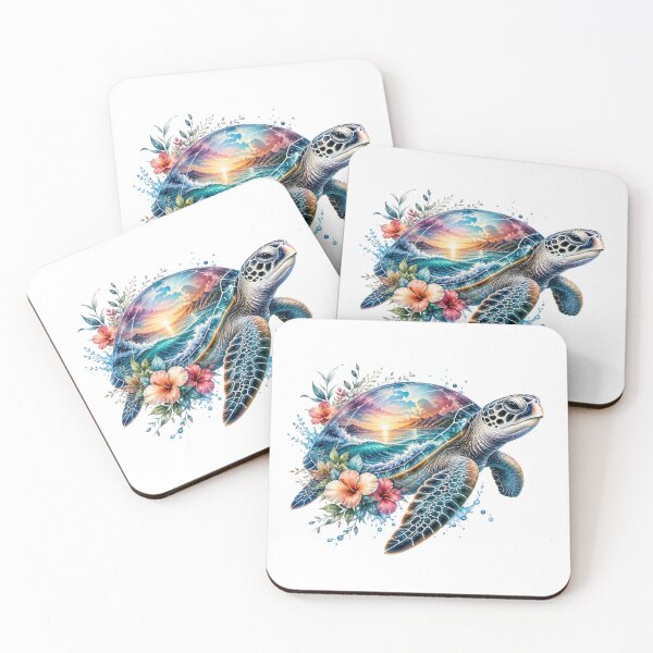 Item preview, Sea Turtle Floral Ocean Beach Nature Art designed and sold by InkNovaLab.