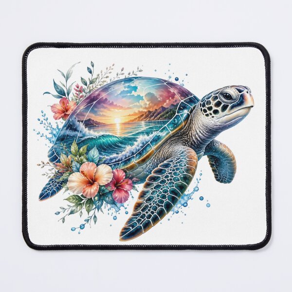 Item preview, Sea Turtle Floral Ocean Beach Nature Art designed and sold by InkNovaLab.