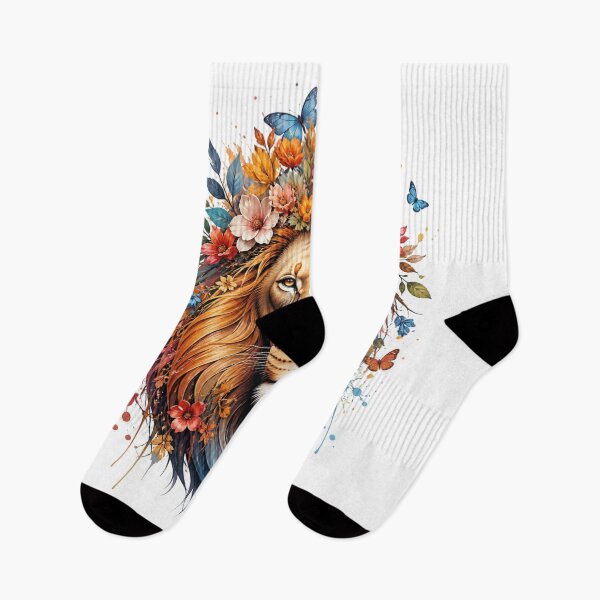 Item preview, Majestic Lion Floral Watercolour Nature Art designed and sold by InkNovaLab.