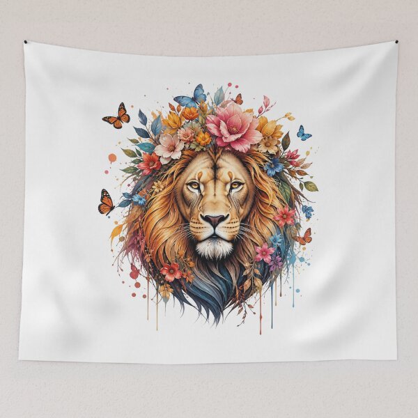 Item preview, Majestic Lion Floral Watercolour Nature Art designed and sold by InkNovaLab.