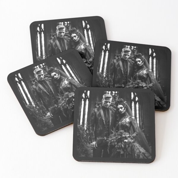 Item preview, Gothic Wedding Couple Portrait | Black and White Dark Romance Art designed and sold by inkoutninja.