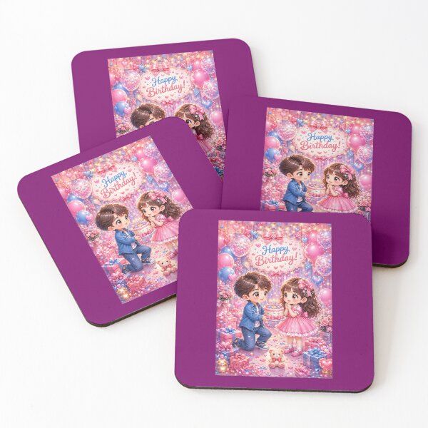 Item preview, Cute Romantic Birthday Couple Sticker – Boy Giving Cake to Girl, Pink Chibi Celebration Art. designed and sold by KeerthiCuteFind.