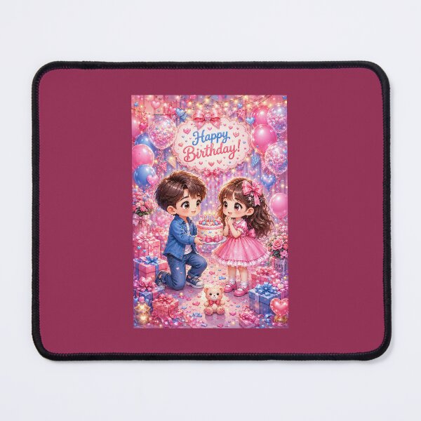 Item preview, Cute Romantic Birthday Couple Sticker – Boy Giving Cake to Girl, Pink Chibi Celebration Art. designed and sold by KeerthiCuteFind.