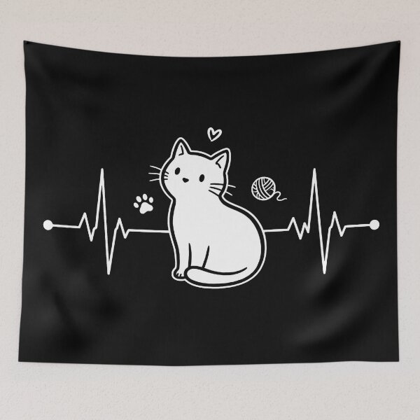 Item preview, Cat Heartbeat Minimalist Line Drawing designed and sold by WhiteInkMinimal.