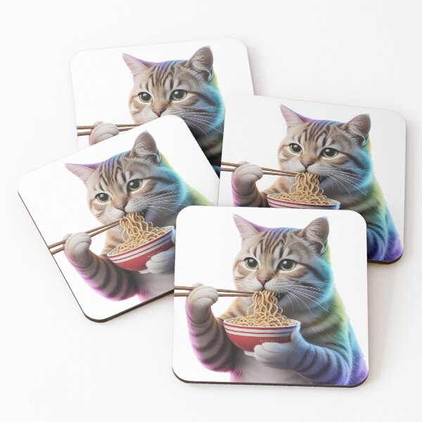 Item preview, Realistic Cat Eating Ramen – Subtle Rainbow Glow Aesthetic designed and sold by RBToper.