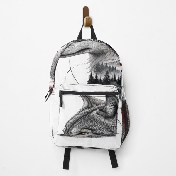Item preview, Wolf Mountain Forest Red Moon Nature Art designed and sold by InkNovaLab.