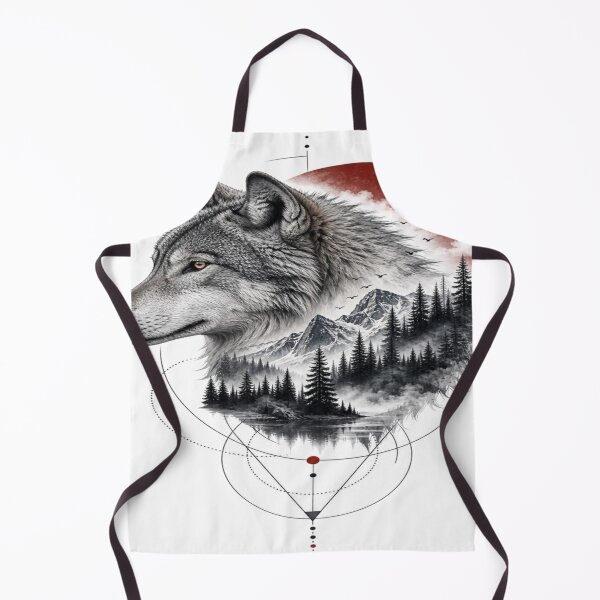 Item preview, Wolf Mountain Forest Red Moon Nature Art designed and sold by InkNovaLab.