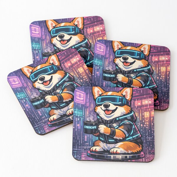 Item preview, CyberCorgi Metaverse Cafe Neon VR Goggles Funny Tech Dog designed and sold by tineldesign.