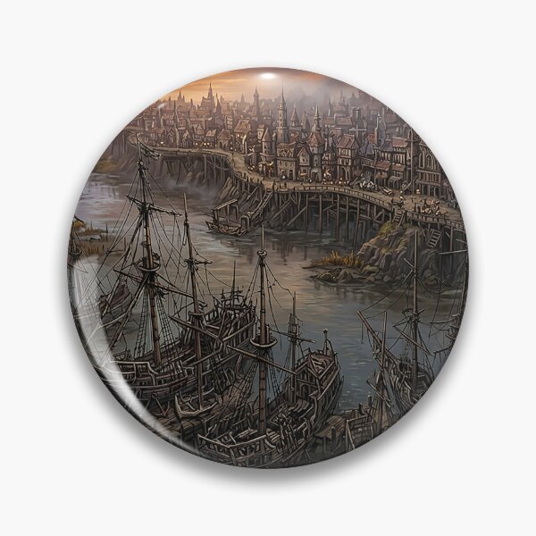 Item preview, Painting of a Fantasy RPG city abondoned ships designed and sold by Mia's Menagerie.