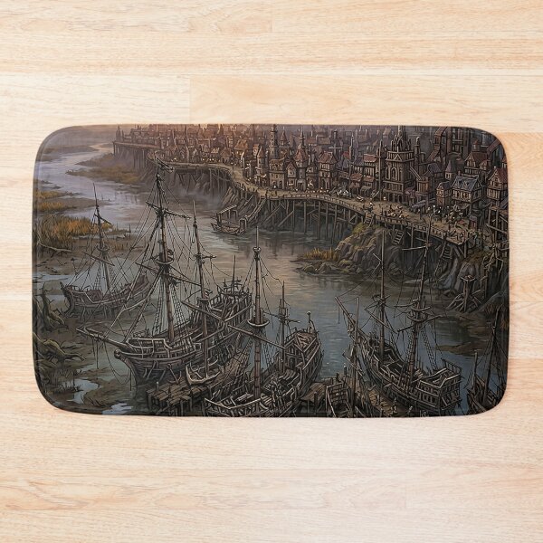 Item preview, Painting of a Fantasy RPG city abondoned ships designed and sold by Mia's Menagerie.