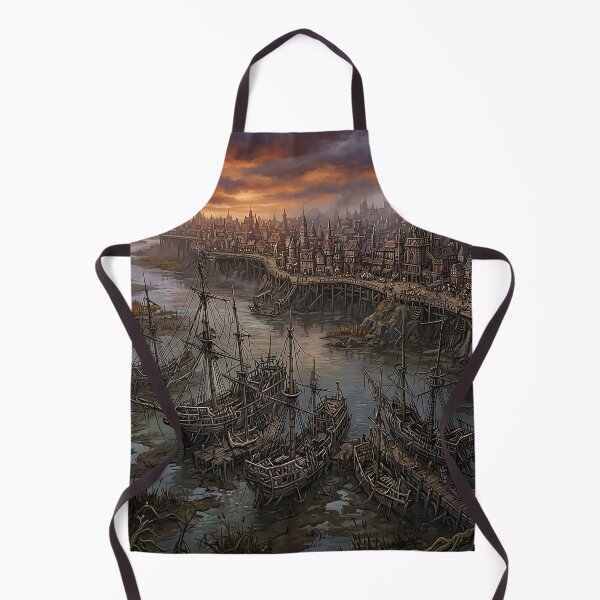 Item preview, Painting of a Fantasy RPG city abondoned ships designed and sold by Mia's Menagerie.