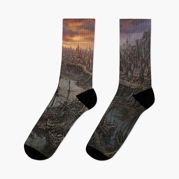 Item preview, Painting of a Fantasy RPG city abondoned ships designed and sold by Mia's Menagerie.