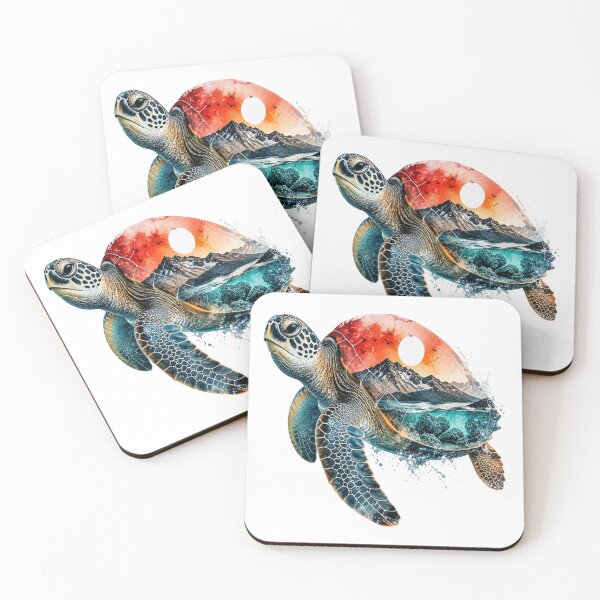 Item preview, Sea Turtle Mountain Sunset Ocean Nature Art designed and sold by InkNovaLab.