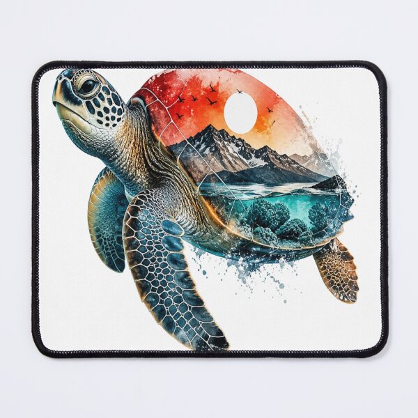 Item preview, Sea Turtle Mountain Sunset Ocean Nature Art designed and sold by InkNovaLab.