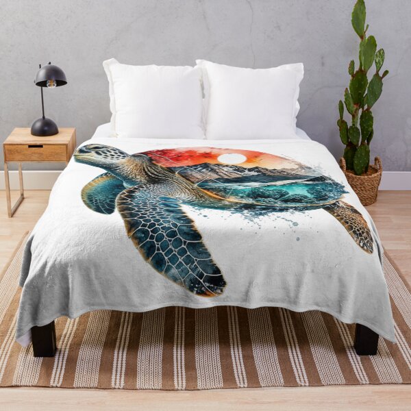 Item preview, Sea Turtle Mountain Sunset Ocean Nature Art designed and sold by InkNovaLab.