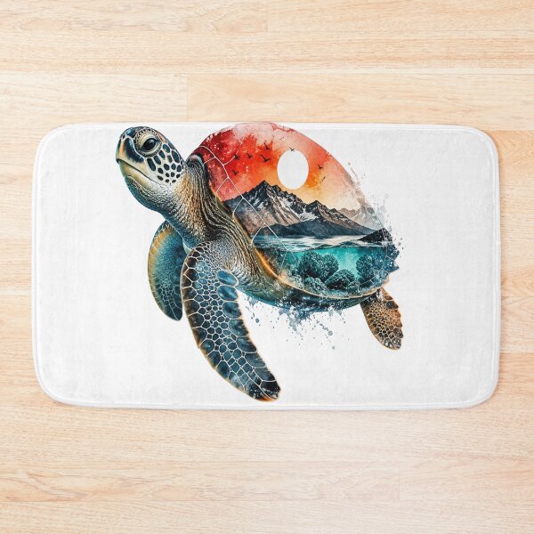 Item preview, Sea Turtle Mountain Sunset Ocean Nature Art designed and sold by InkNovaLab.