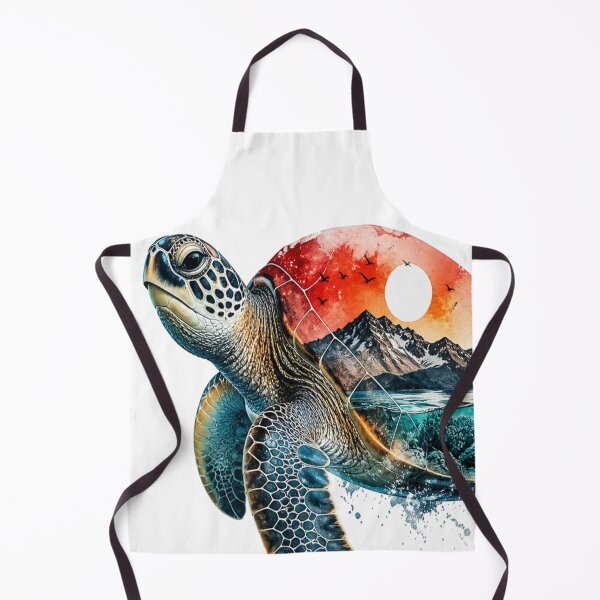 Item preview, Sea Turtle Mountain Sunset Ocean Nature Art designed and sold by InkNovaLab.