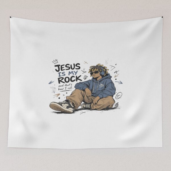 Item preview, Jesus Is My Rock Retro Streetwear Faith Design | Christian Motivation Urban Style Graphic designed and sold by Bright Nest Studio.