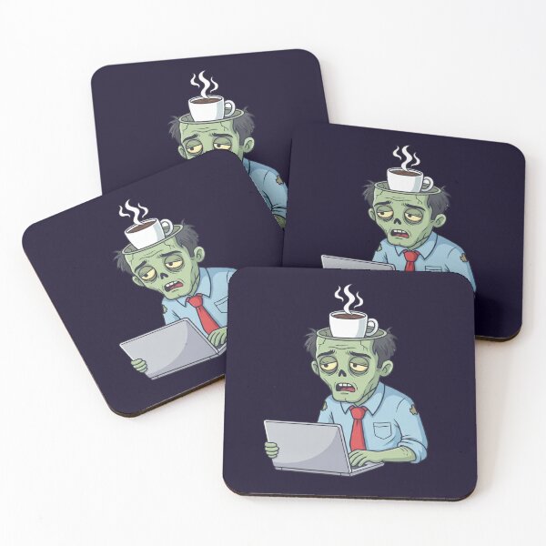 Item preview, Exhausted Office Zombie with Coffee and Laptop designed and sold by ChaosNest.