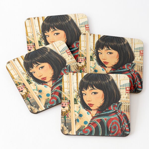 Item preview, Retro Carousel Kimono Girl – Japanese Anime Aesthetic Art Print designed and sold by clipboxjp.