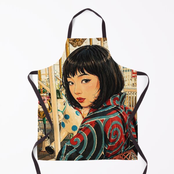 Item preview, Retro Carousel Kimono Girl – Japanese Anime Aesthetic Art Print designed and sold by clipboxjp.