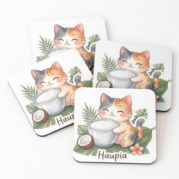 Item preview, Kawaii Cat with Haupia - Traditional Hawaiian Coconut Pudding designed and sold by LaniDigitalNook.
