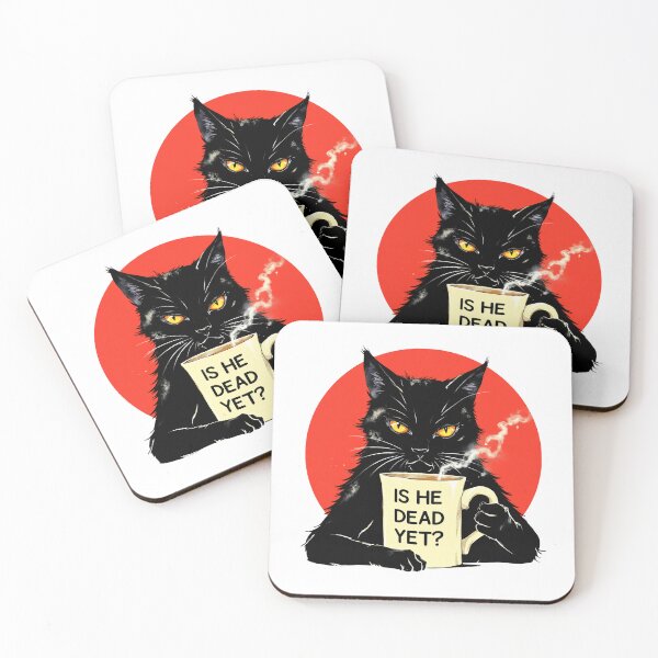 Item preview, Is He Dead Yet Black Cat Dark Humor Coffee Meme Shirt designed and sold by LunaMagicStudio.