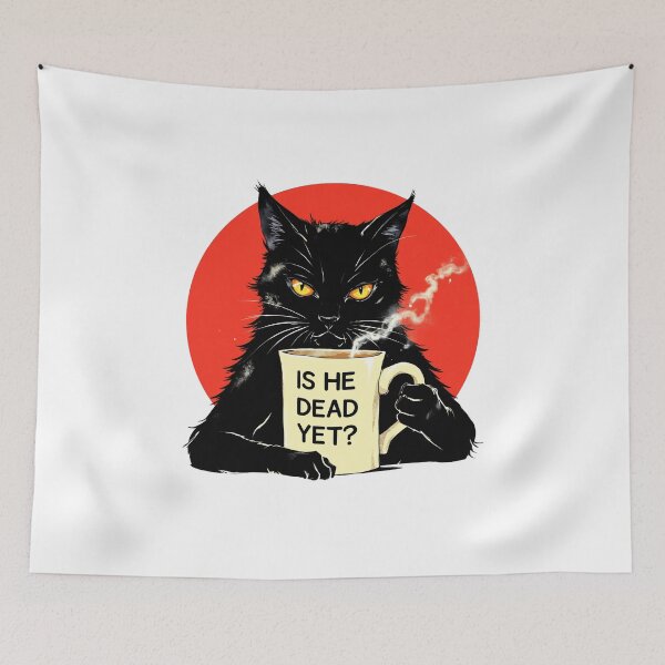 Item preview, Is He Dead Yet Black Cat Dark Humor Coffee Meme Shirt designed and sold by LunaMagicStudio.