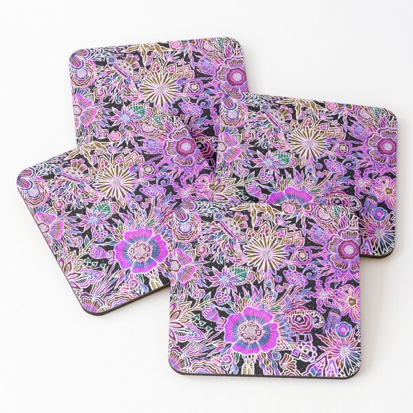 Item preview, NAMMU: Midnight Neon - Electric Maximalist Hand-Drawn Floral Art designed and sold by Bloom Theory.
