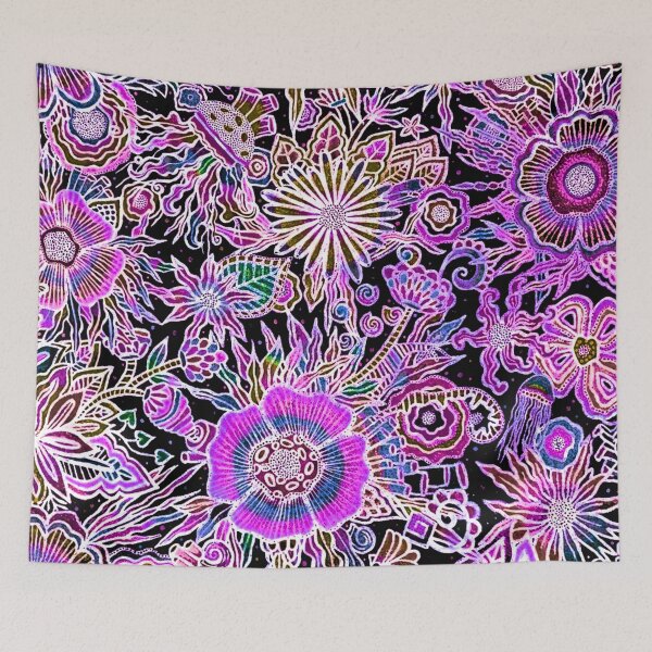 Item preview, NAMMU: Midnight Neon - Electric Maximalist Hand-Drawn Floral Art designed and sold by Bloom Theory.