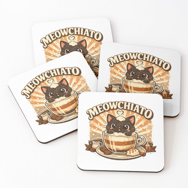 Item preview, Meowchiato Cute Cat Coffee Vintage Design designed and sold by jyotsanafinds.