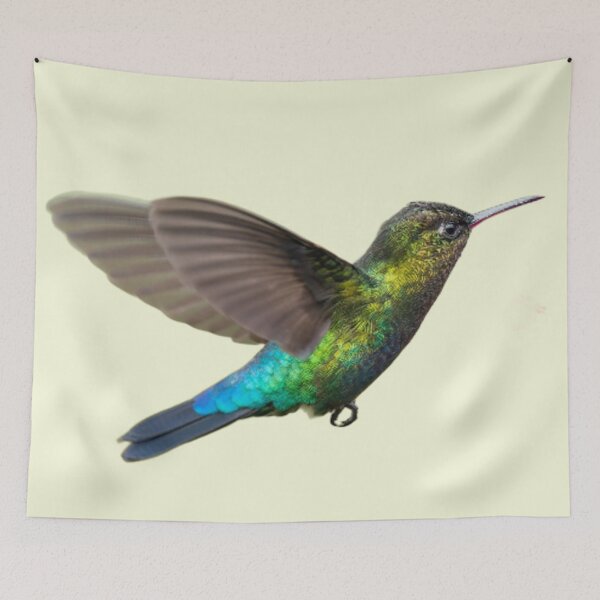 Item preview, Iridescent Hummingbird Hovering in Flight With Vibrant Green and Blue Plumage designed and sold by CreativeWorld96.