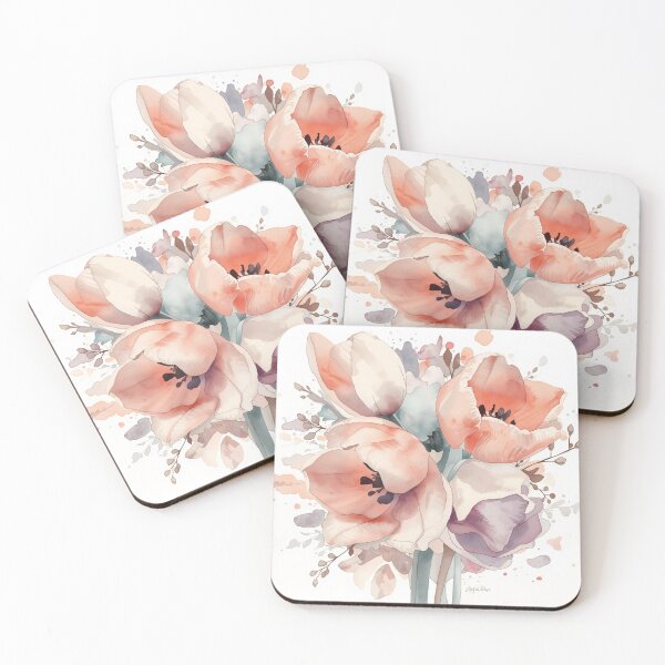 Item preview, Tulips in Calm: Watercolor Peach and Mist designed and sold by VintageBreeze.