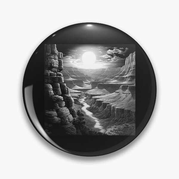 Item preview, Black and White Canyon Landscape | Desert River Moon Art designed and sold by inkoutninja.