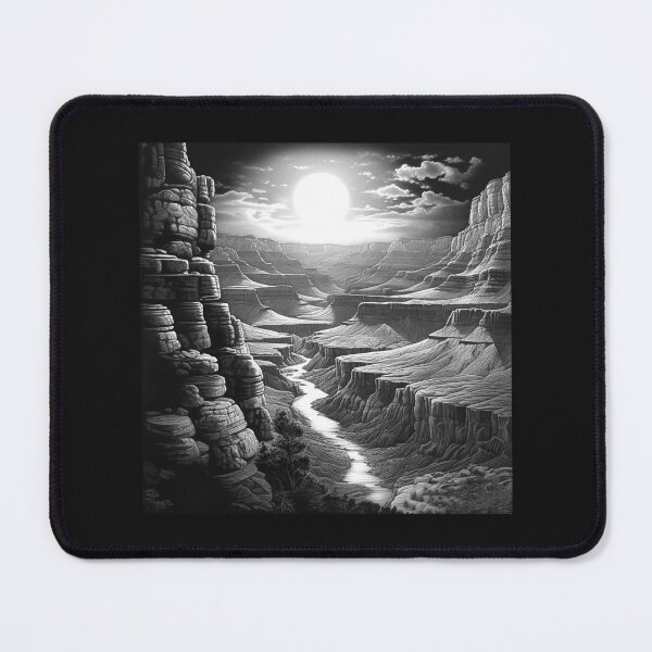 Item preview, Black and White Canyon Landscape | Desert River Moon Art designed and sold by inkoutninja.