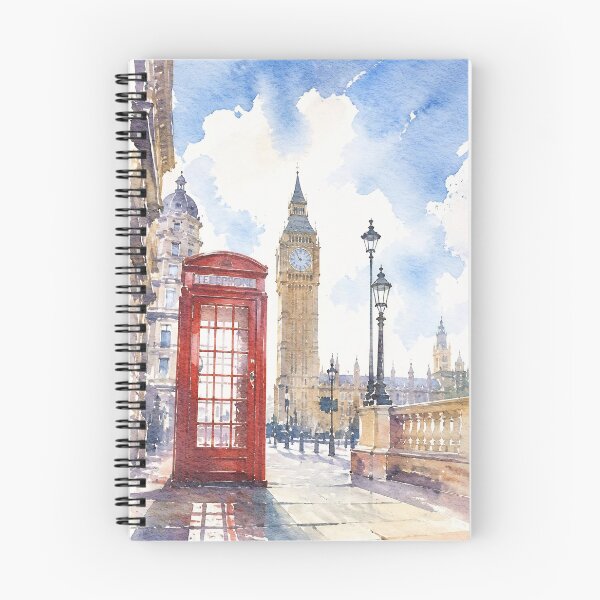 Item preview, London Big Ben Red Phone Box Watercolor Art Print designed and sold by GASCE Studio.