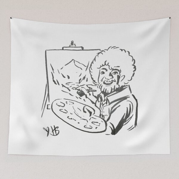 Item preview, Bob Ross Sketch prompt in black and white designed and sold by HBOriginalsArt.