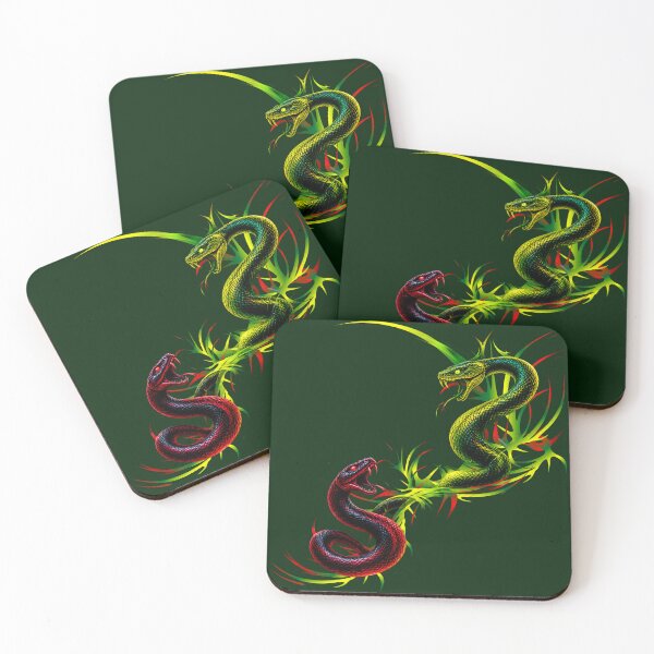 Item preview, Neon Snake Battle Art | Red vs Green Cobra | Abstract Tribal Serpent Design | Dark Aesthetic Animal Illustration designed and sold by Bhaskar Digital Art.