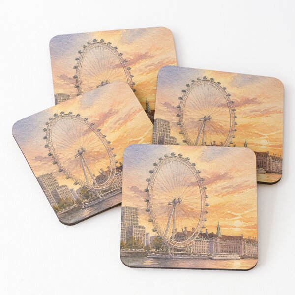 Item preview, London Eye Thames Sunset Watercolor Art Print designed and sold by GASCE Studio.