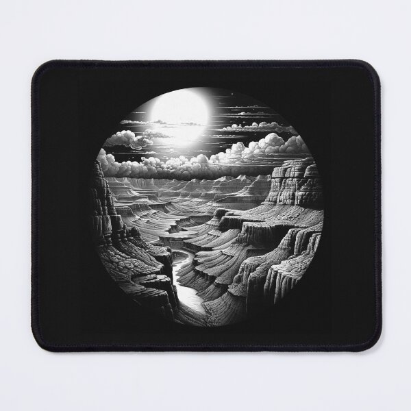 Item preview, Moonlit Canyon Circle Illustration | Black and White Desert Landscape Art designed and sold by inkoutninja.