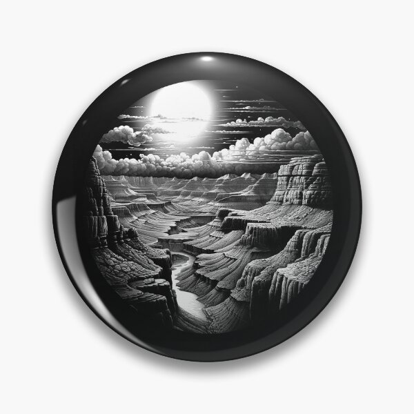 Item preview, Moonlit Canyon Circle Illustration | Black and White Desert Landscape Art designed and sold by inkoutninja.