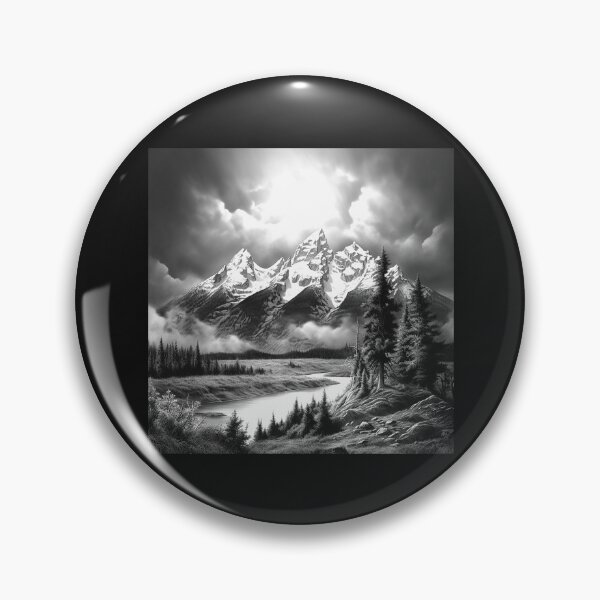Item preview, Black and White Mountain Landscape | Dramatic Alpine Wilderness Art designed and sold by inkoutninja.