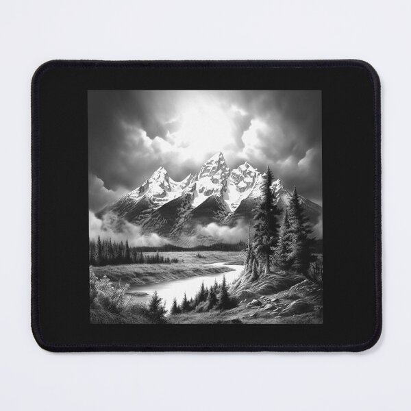 Item preview, Black and White Mountain Landscape | Dramatic Alpine Wilderness Art designed and sold by inkoutninja.